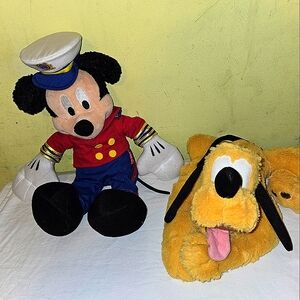 18" Captain Mickey Mouse Accompanied by Faithul Friend 13" Pluto Plushes